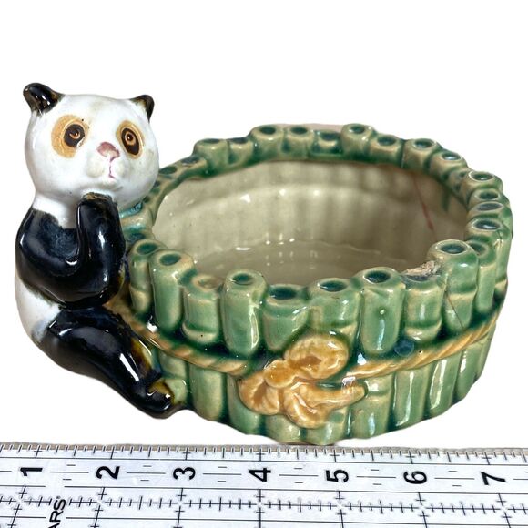 Chinese Panda Bamboo Planter REPAIRED Green Pot B-593 - Picture 7 of 10